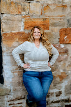 Load image into Gallery viewer, V Neck Ribbed Long Sleeve