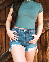 Load image into Gallery viewer, Zenana Distressed Hem Dark Wash Short Gigi
