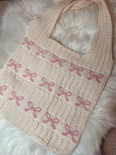 Load image into Gallery viewer, Cream With Pink Bow Crochet Shoulder Bag

