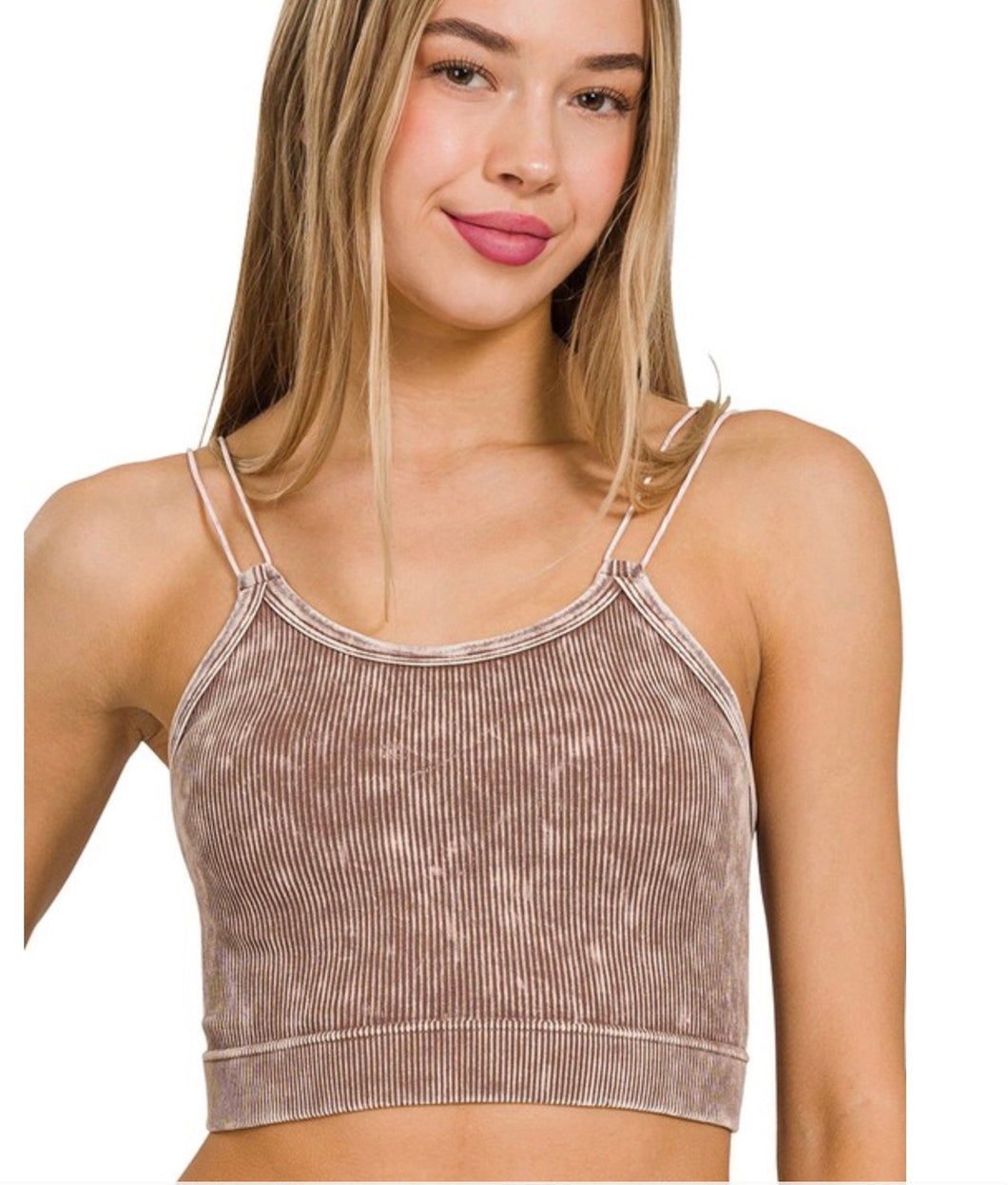 Washed Ribbed Seamless Double Strap Brami