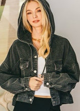 Load image into Gallery viewer, Washed Black Cropped Hooded Jacket
