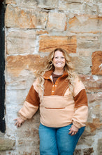 Load image into Gallery viewer, Colorblock Patch Half Button Sherpa Shacket

