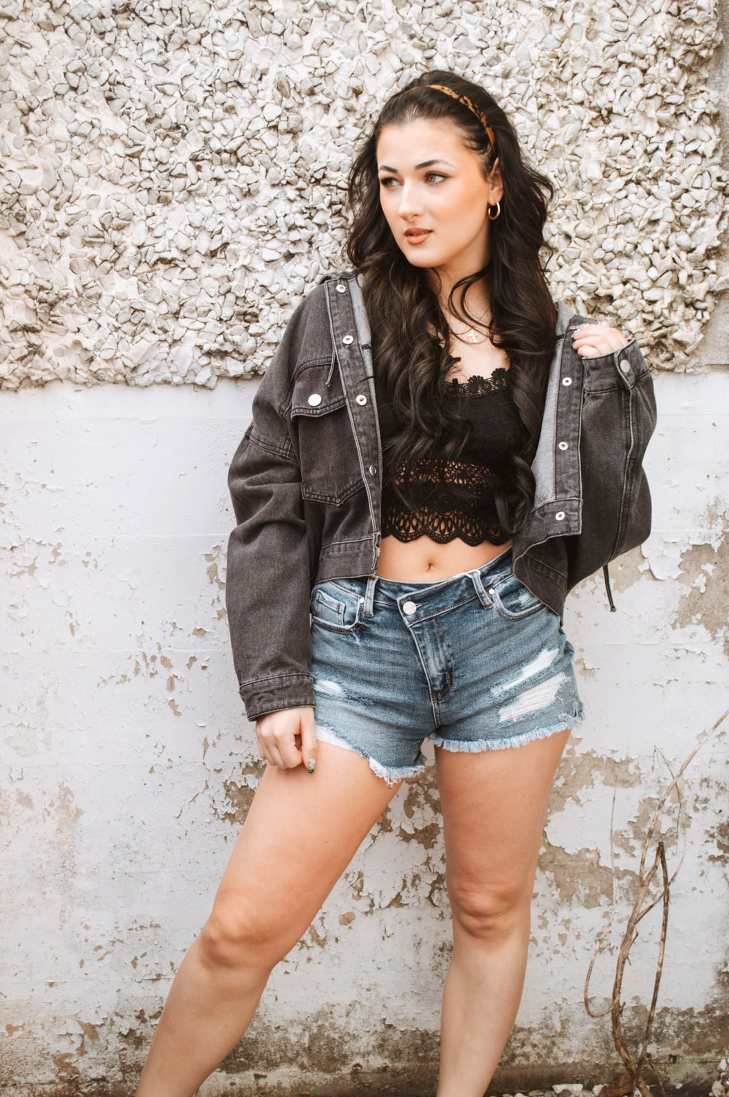 Washed Black Cropped Hooded Jacket