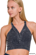 Load image into Gallery viewer, Washed Ribbed Buttoned V-Neck Crop Top
