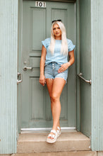 Load image into Gallery viewer, French Light Blue Hollow Lace Top
