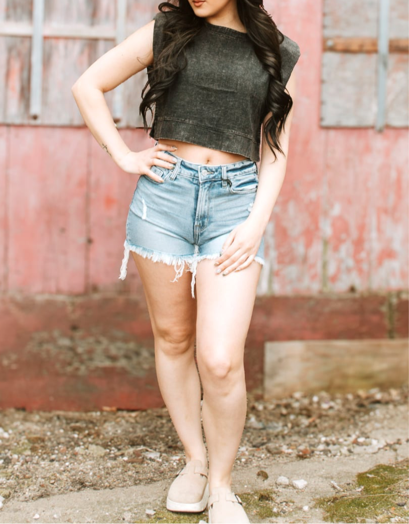 Zenana Raw Frayed Hem Ripped Short Seaann