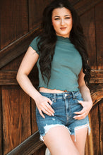 Load image into Gallery viewer, Zenana Distressed Hem Dark Wash Short Gigi
