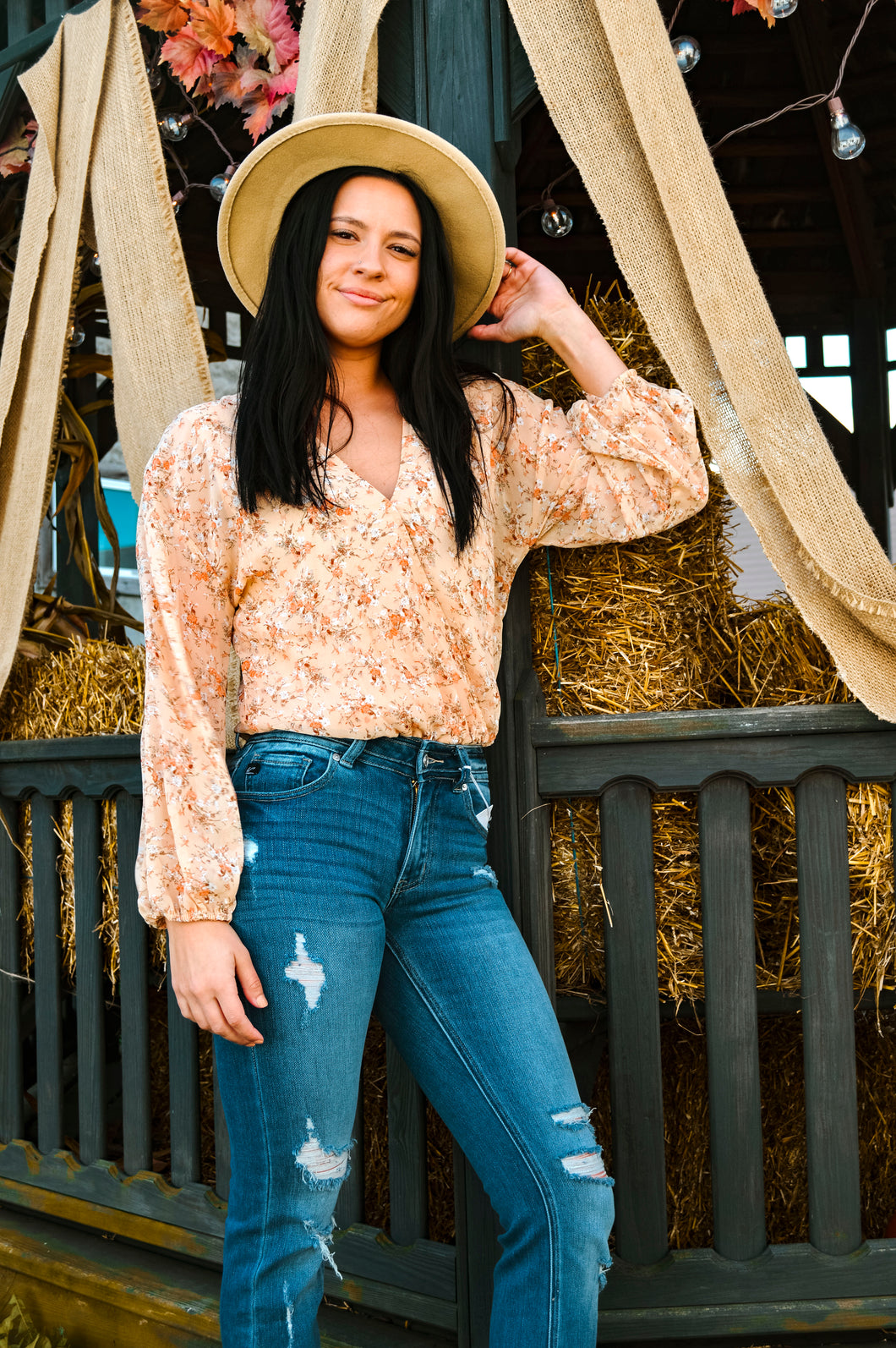 Peachy Floral V Neck Bodysuit