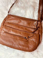 Load image into Gallery viewer, Vegan Leather Multi Zipper Pocket Crossbody Shoulder Bag
