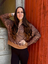 Load image into Gallery viewer, Leopard Print Half Zip Oversized Pullover
