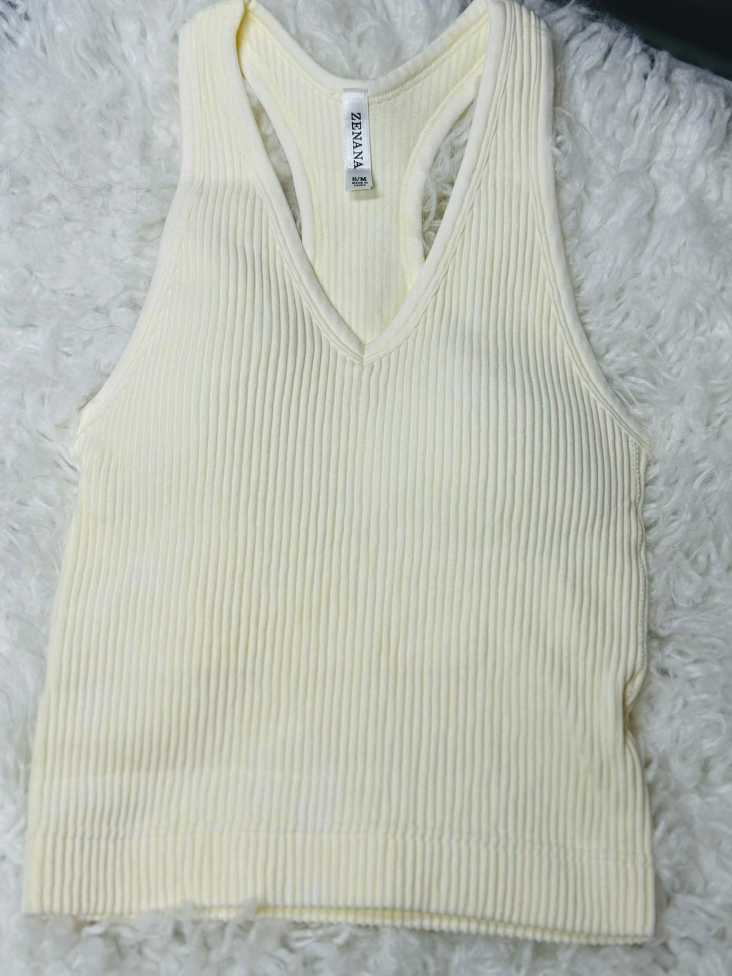 Washed Ribbed Seamless Padded V-Neck Racerback Top