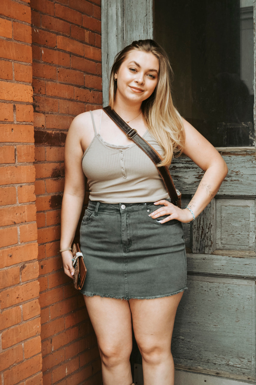 Zenana Acid Wash Fray Hem Skirt