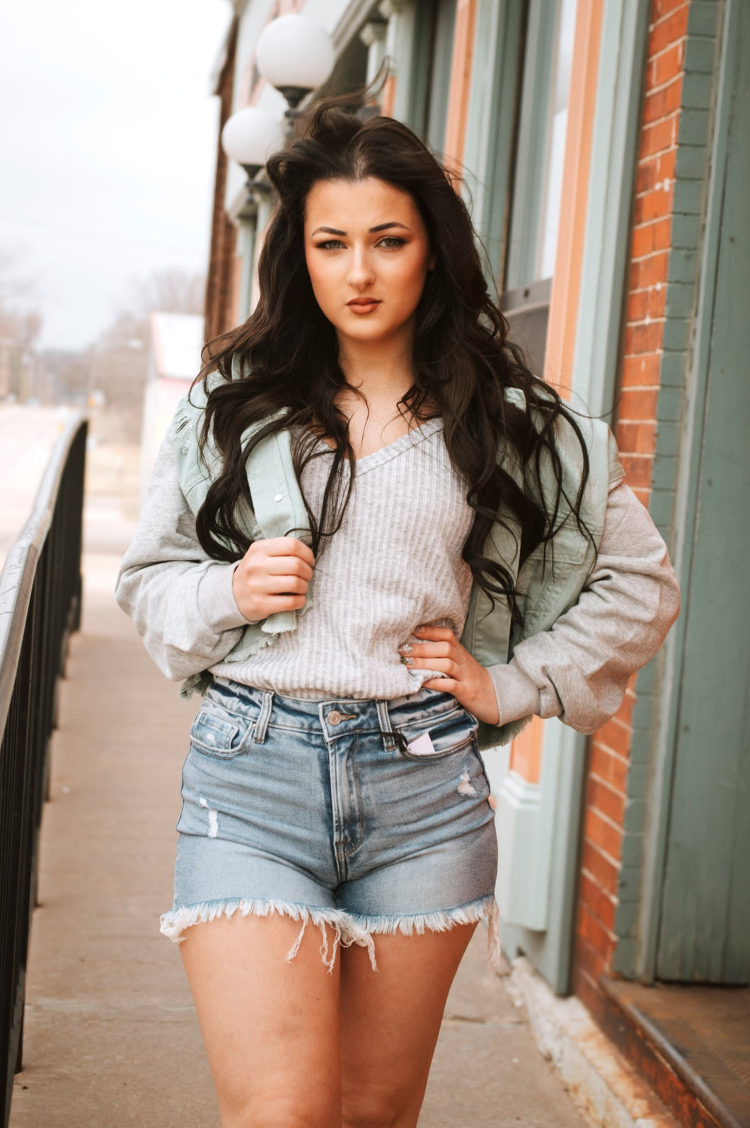 Button Closure Denim Hooded Jacket