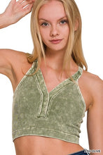Load image into Gallery viewer, Washed Ribbed Buttoned V-Neck Crop Top
