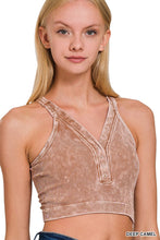 Load image into Gallery viewer, Washed Ribbed Buttoned V-Neck Crop Top
