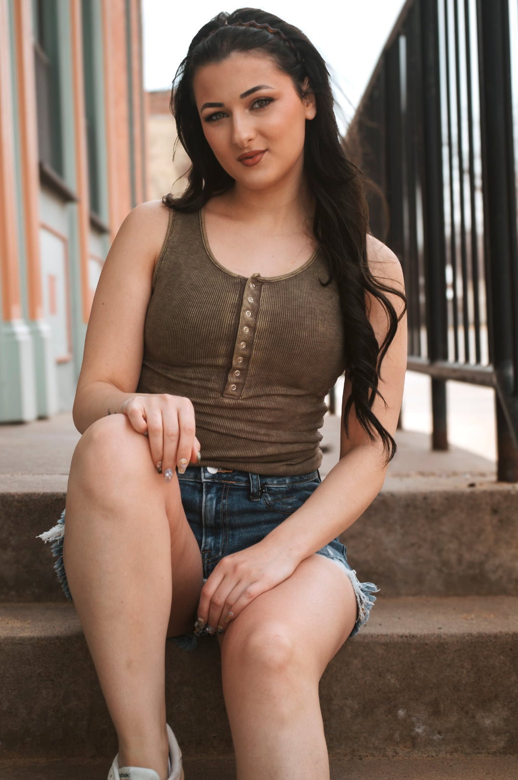 Ribbed Snap Front Tank Top